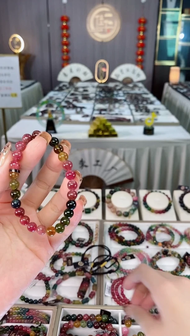 未镶嵌老矿碧玺色标冰体单圈手串7mm+碧玺dan多样性发货一条