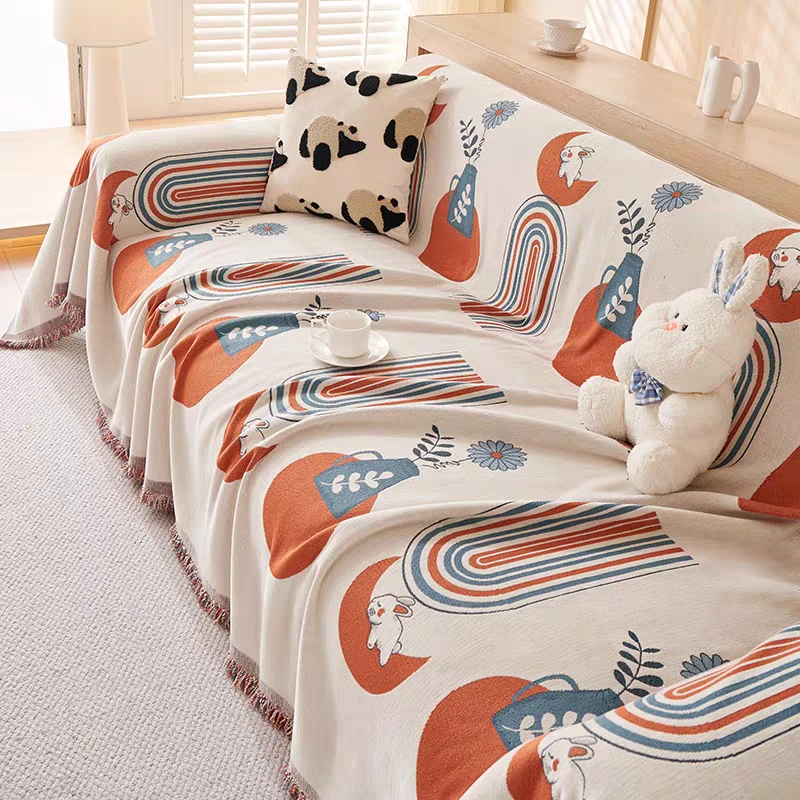 玉兔揽月防滑沙发巾加厚加密网红沙发垫防尘简约防猫盖布巾全盖