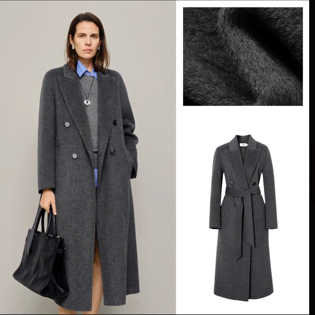 加长垫肩苏利中长款羊驼毛大衣气质时尚百搭设计师秋冬爆款