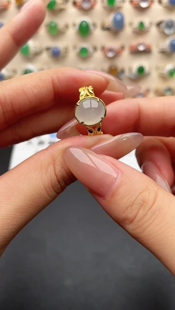 银S925镶嵌戒指翡翠一物一证一礼盒