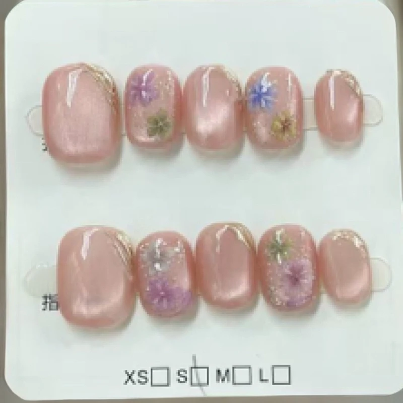 【四叶草】手工穿戴甲春日真干花短椭圆显白高级美甲甲片