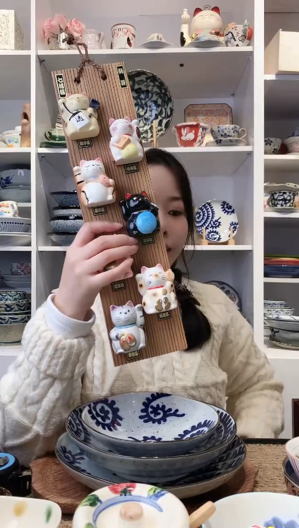 陶瓷日本进口手作招财猫挂饰