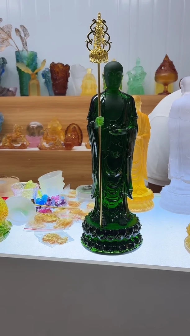 琉璃手工艺品古法琉璃地老师冰绿色28公分