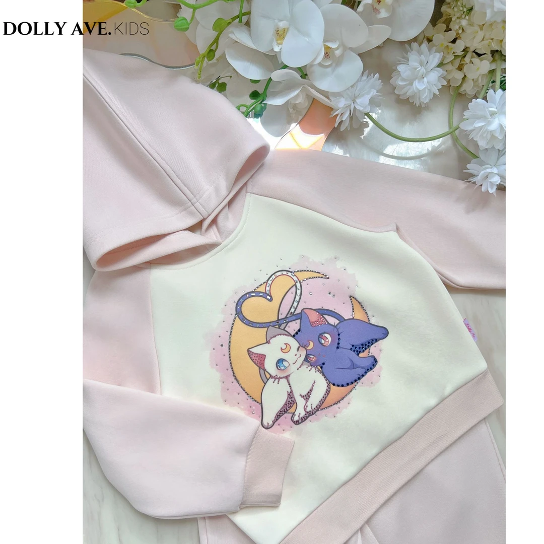 【现货】Dolly Ave 露娜Luna 甜美气质猫咪插肩连帽休闲运动套装