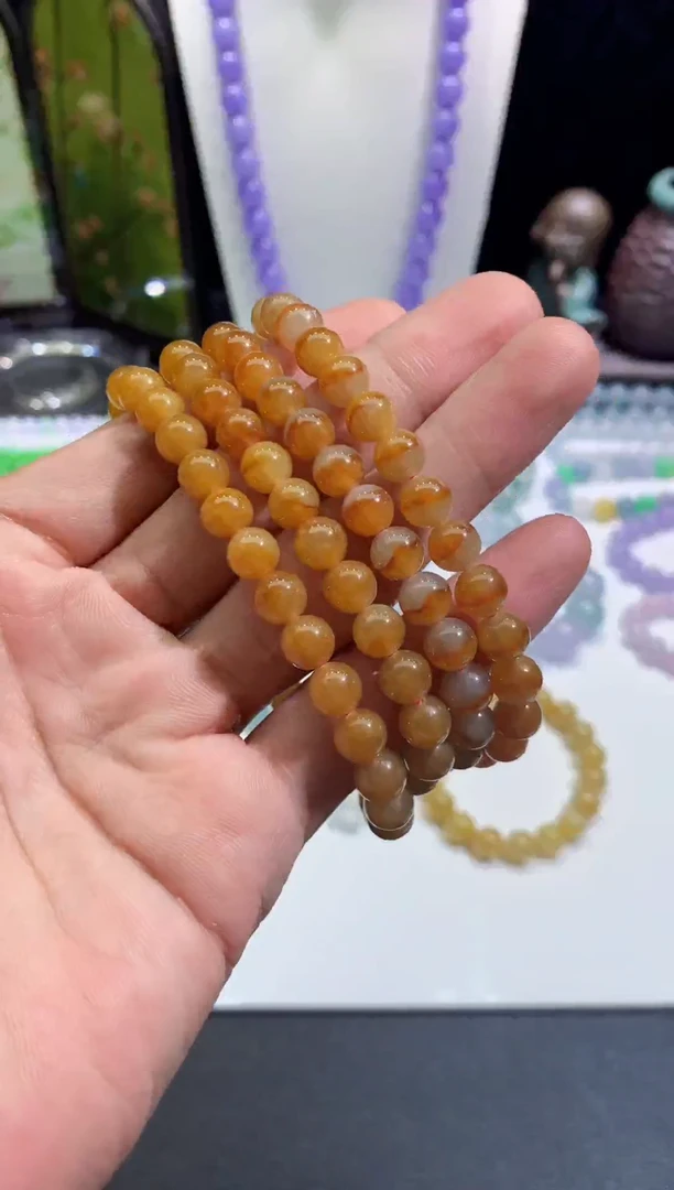 未镶嵌手链翡翠天然缅甸翡翠A货无烧鸳鸯黄翡108粒卡7mm