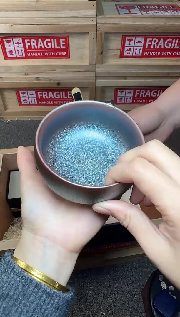 【盏三疯】极光幻彩 禅定蓝 建盏主人杯