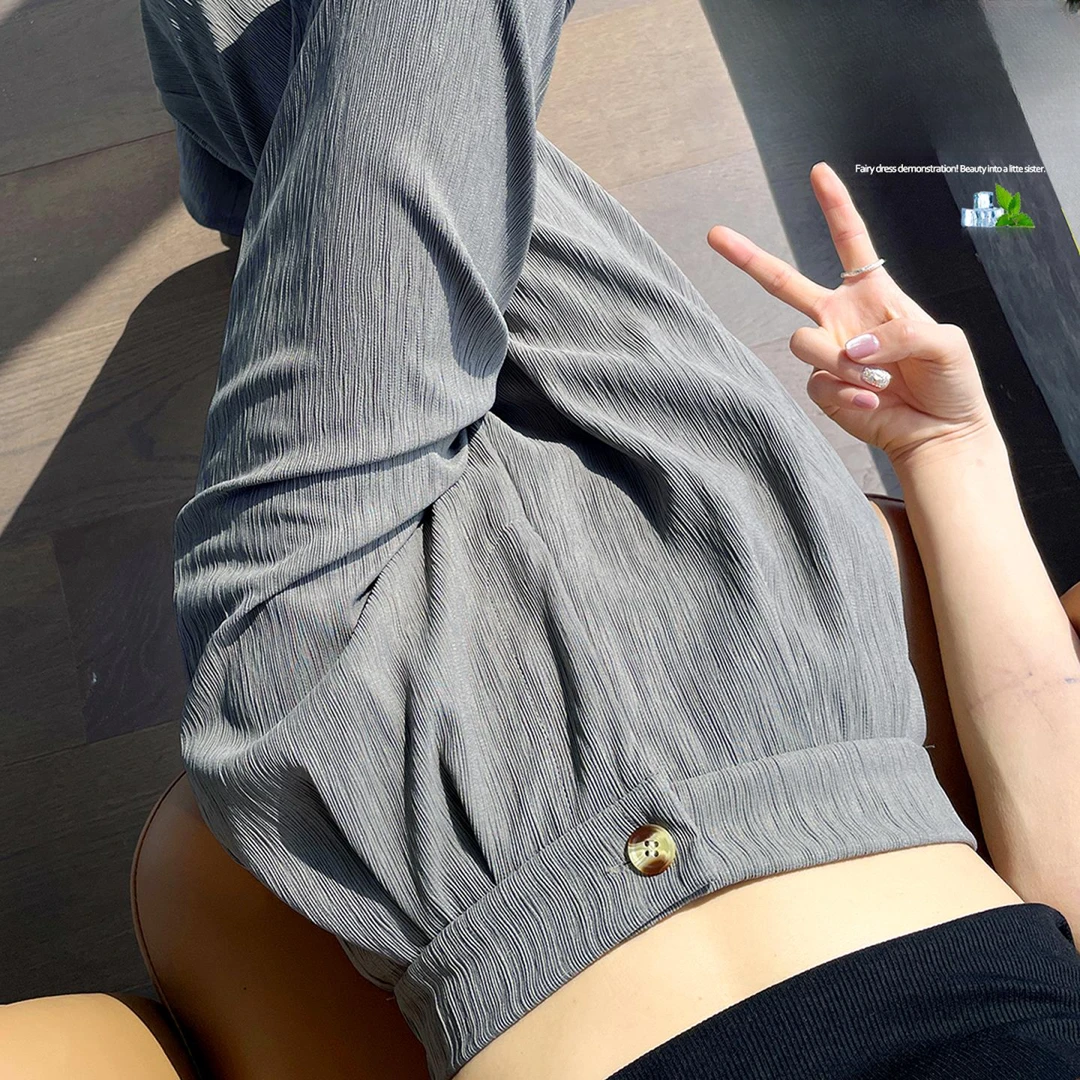 杜拉妮垂感西装裤女夏季薄款2025新款小个子直筒裤窄版宽松阔腿裤