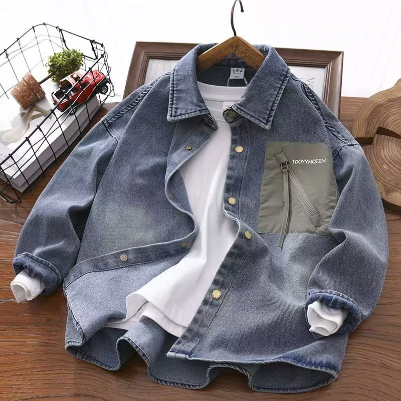 超洋气~男童春季新款百搭洋气翻领牛仔外套6959