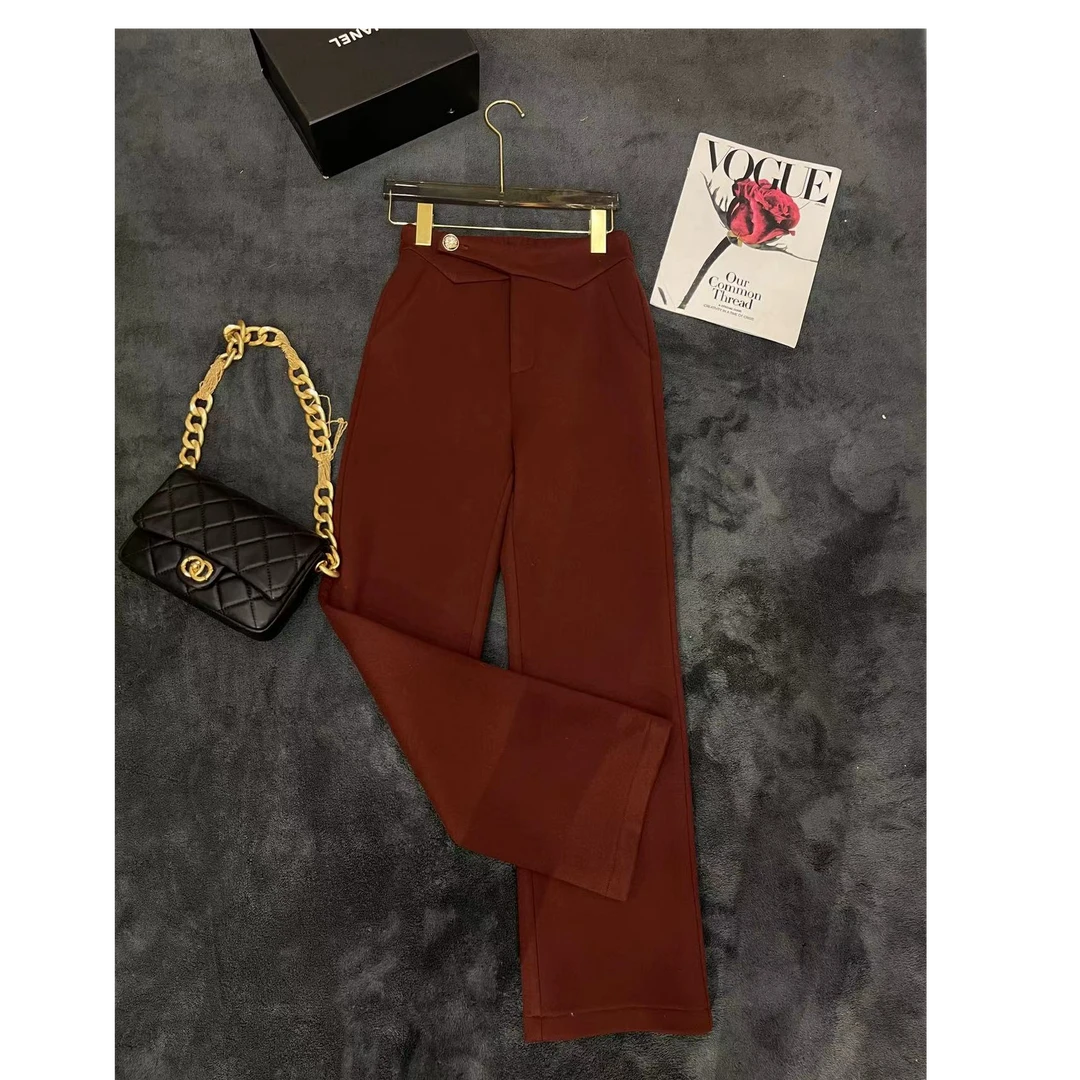 原创时尚休闲百搭显瘦显高中高腰加绒小直筒女士长裤微喇阔腿裤3E