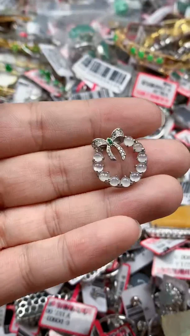 银S925镶嵌戒指翡翠天然A货缅甸翡翠