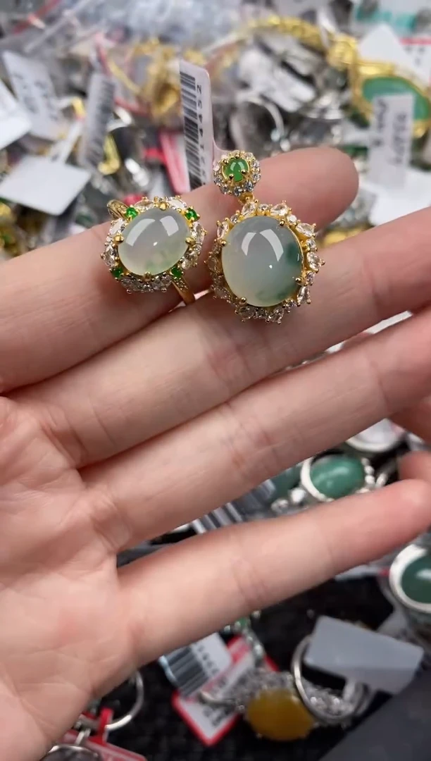 银S925镶嵌戒指翡翠444----8