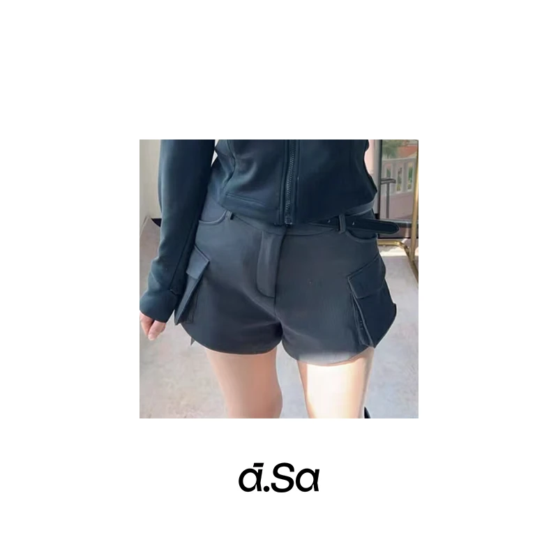 ASA- 【两色高腰侧口袋短裤配皮带】