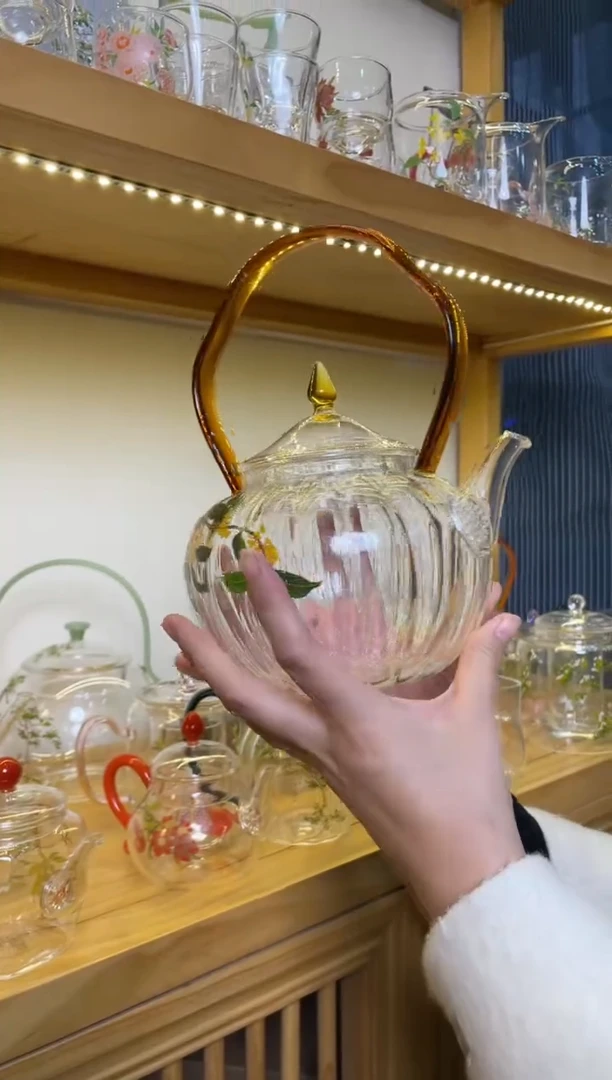 手工艺品玻璃九河金狮通运壶琥珀把桂花