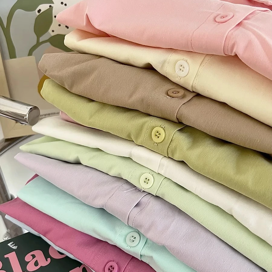 100%棉多色系衬衫基础百搭简约小宽松衬衣设计感小衫新款翻领上衣