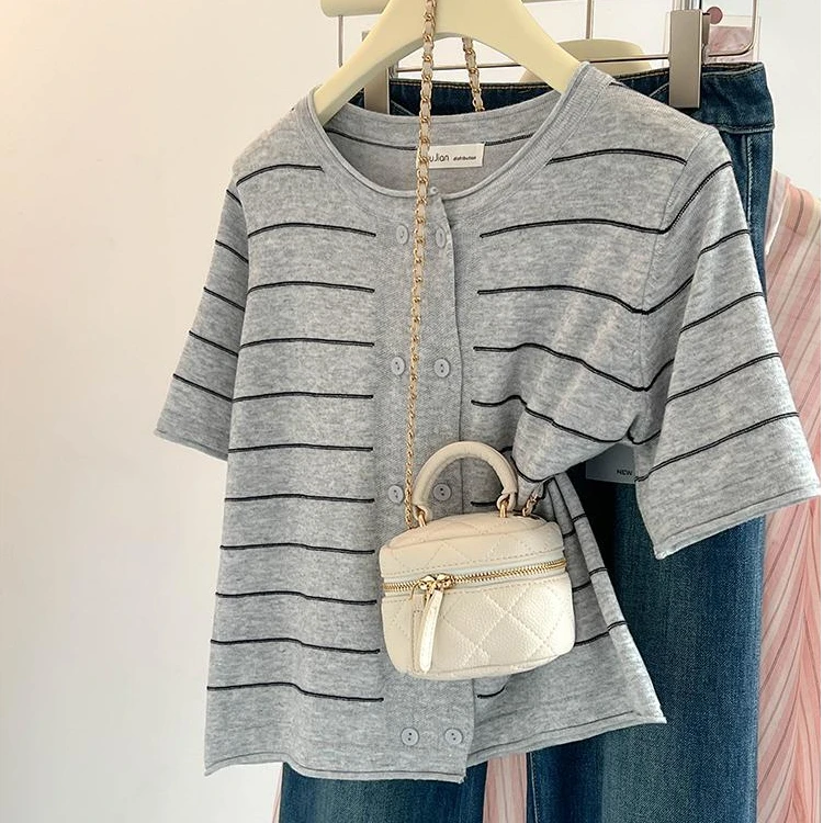 港式300斤超大码条纹洋气撞色短袖T恤夏季男女复古休闲潮流针织衫