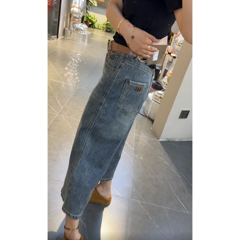 唐芯媛早秋新款时尚洋气直筒牛仔裤女梨形身材宽松显瘦八分阔腿裤