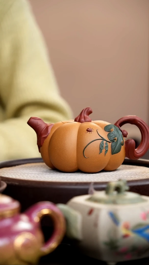 茶壶紫砂黄金段三色南瓜壶