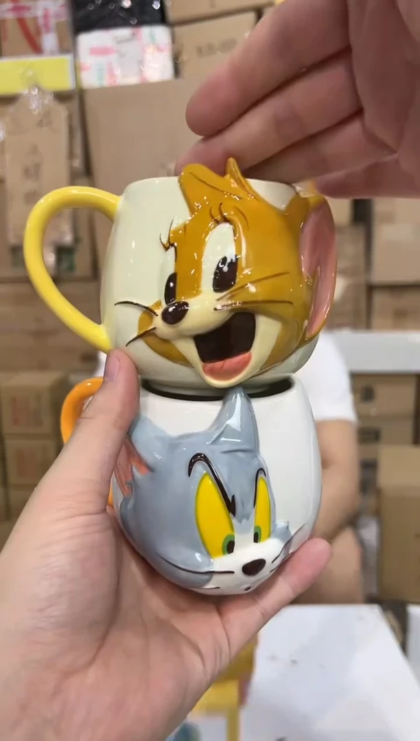 瓷片原盒立体猫和老鼠对杯