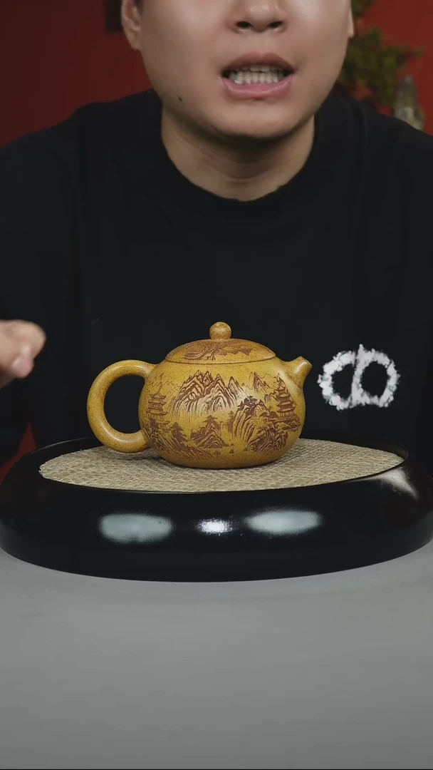 茶壶紫砂龙骨金砂 西施 刻绘山水