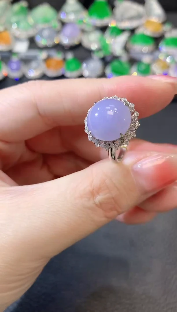 【闪购商品】翡翠戒指18K金镶嵌A80 紫货有一定色差