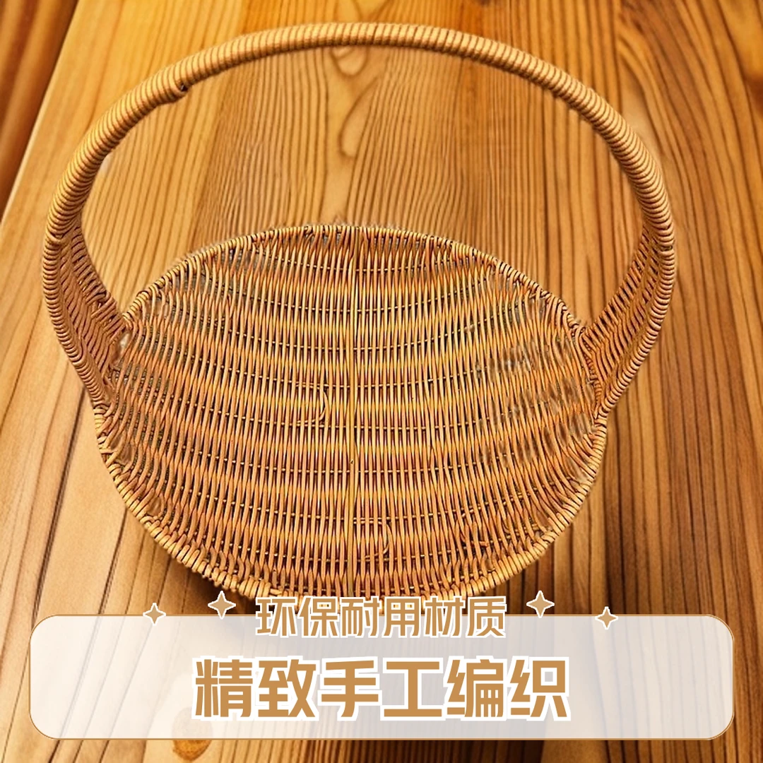 HR6[拍一发三]圆形浅咖色加固单提手收纳篮