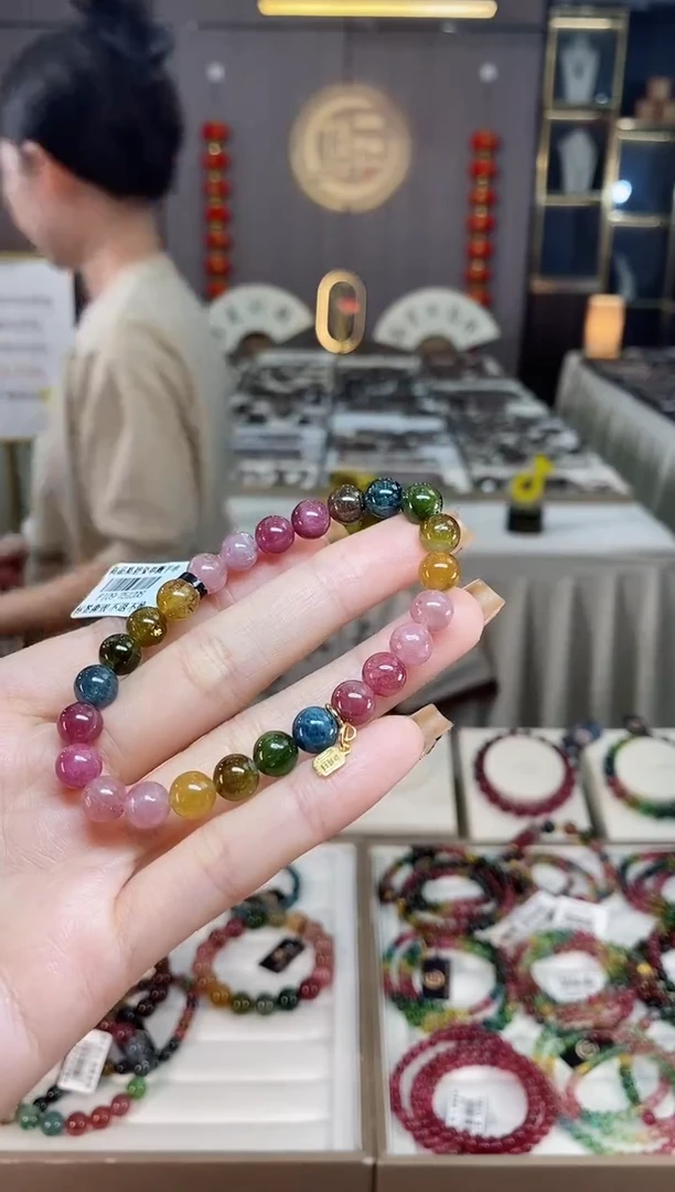 未镶嵌老矿碧玺色标彩虹单圈手串7mm+碧玺dan多样性发货一条