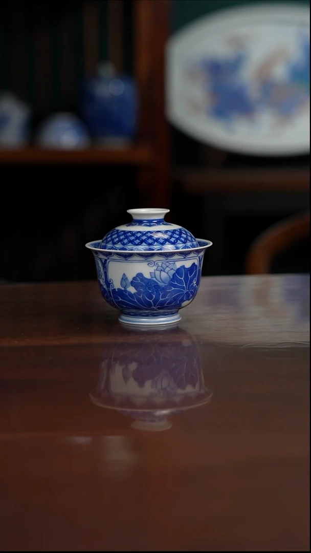 自成堂柴窑 荷花盖碗