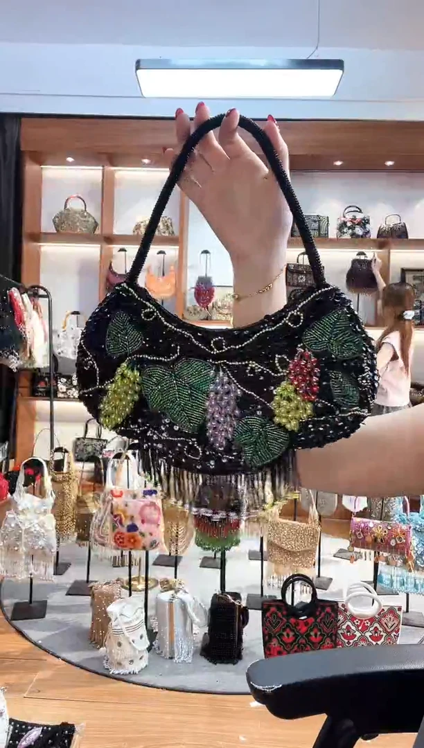 织物310手工珠珠包包腋下斜跨包手拿包手提晚宴包