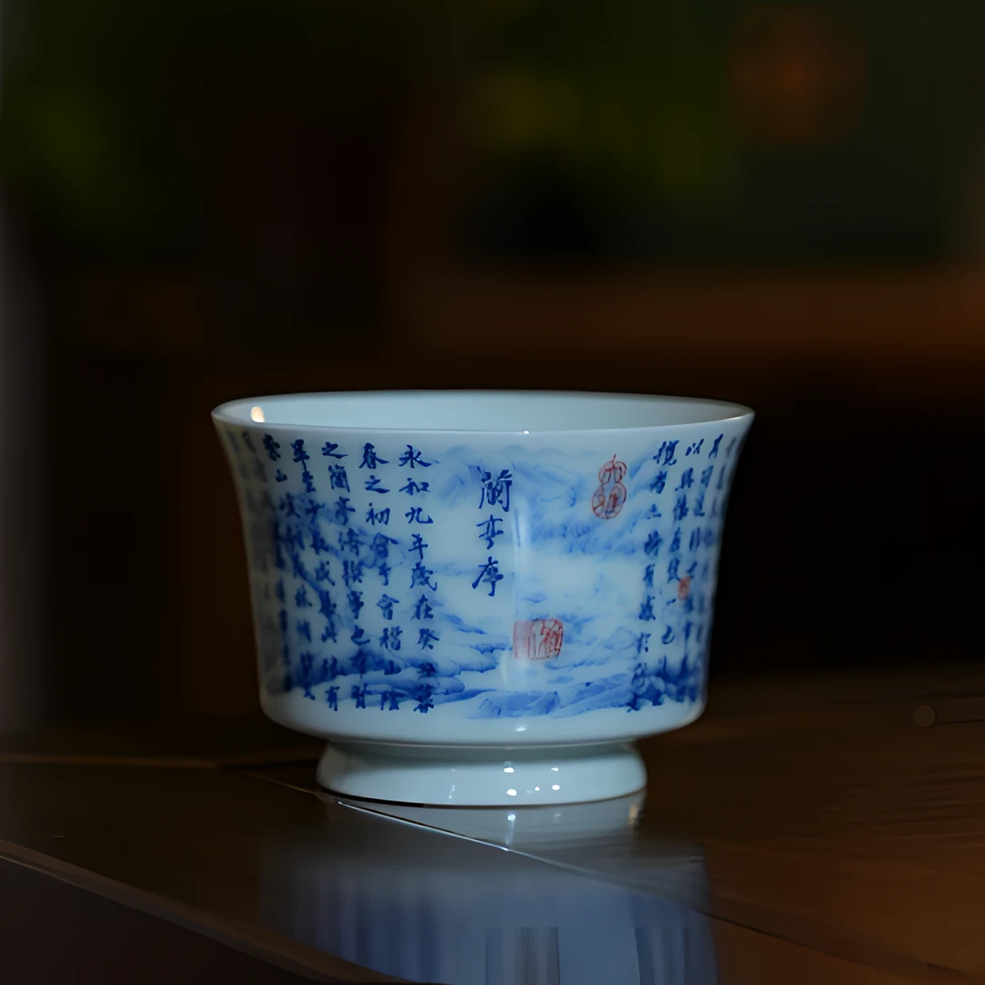 【主人杯】景德镇青花瓷三才盖碗茶杯手绘单个中式陶瓷泡茶具