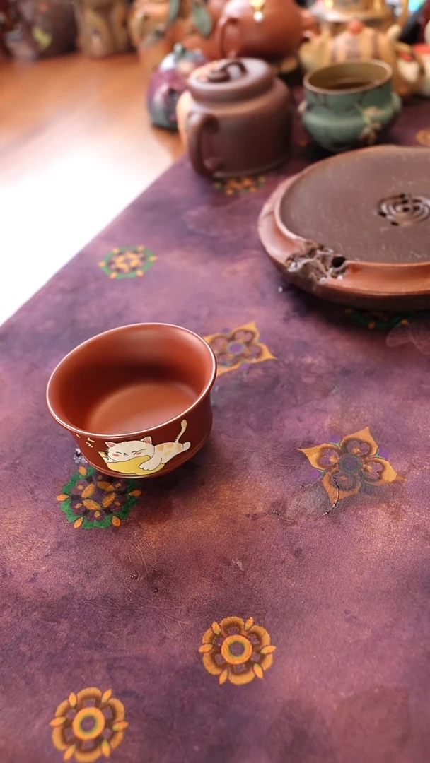 茶壶紫砂朱泥抱枕猫咪杯