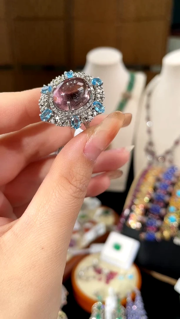 碧玺戒指银S925镶嵌戒指