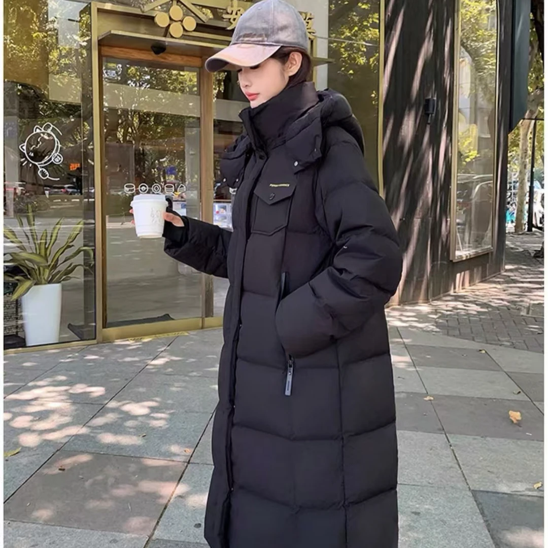 G长款过膝鹅绒黑色加厚冬季保暖鹅绒服
