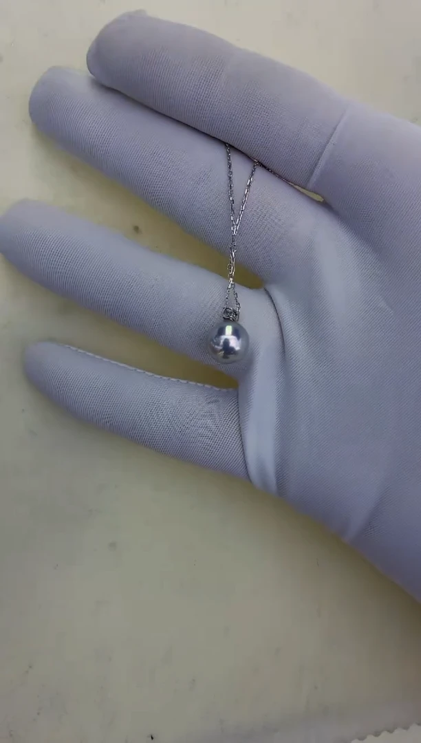 18K金镶嵌饰品海水珍珠8-9真多麻色钻石王妃吊坠赠银链