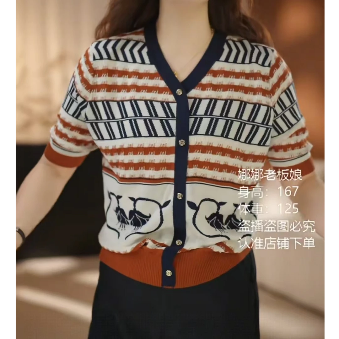 NaNa's 【莱赛尔天丝】韩系复古撞色V领假开衫排扣高级减龄上衣8817