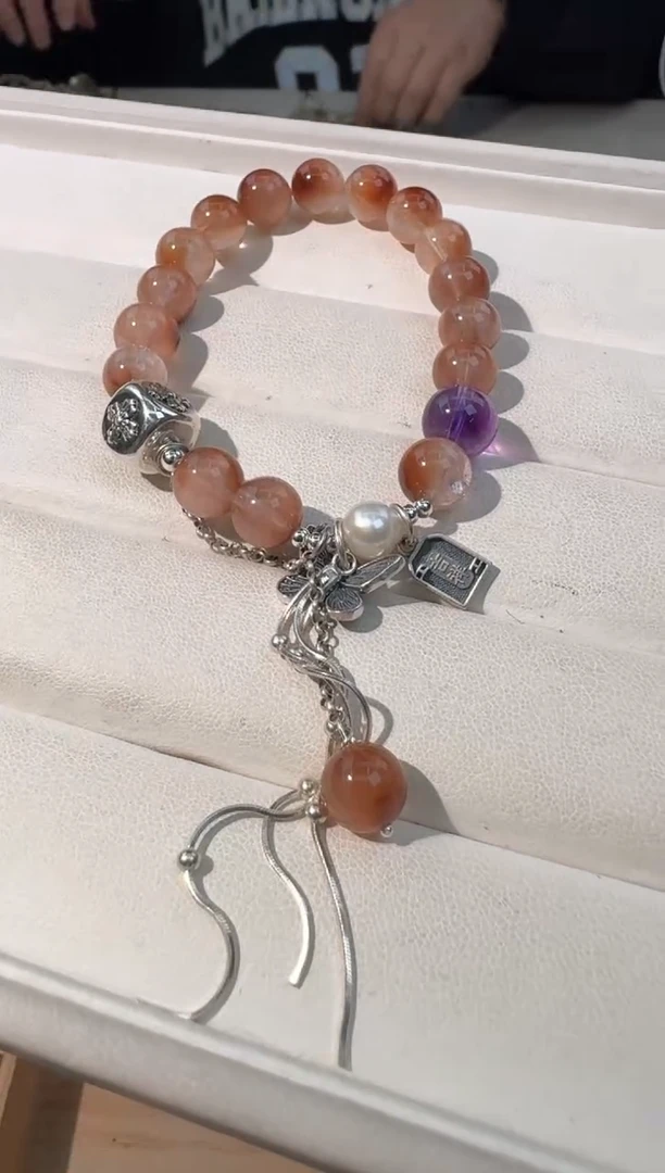 【闪购商品】水晶手链银S925镶嵌豆沙兔毛设计款