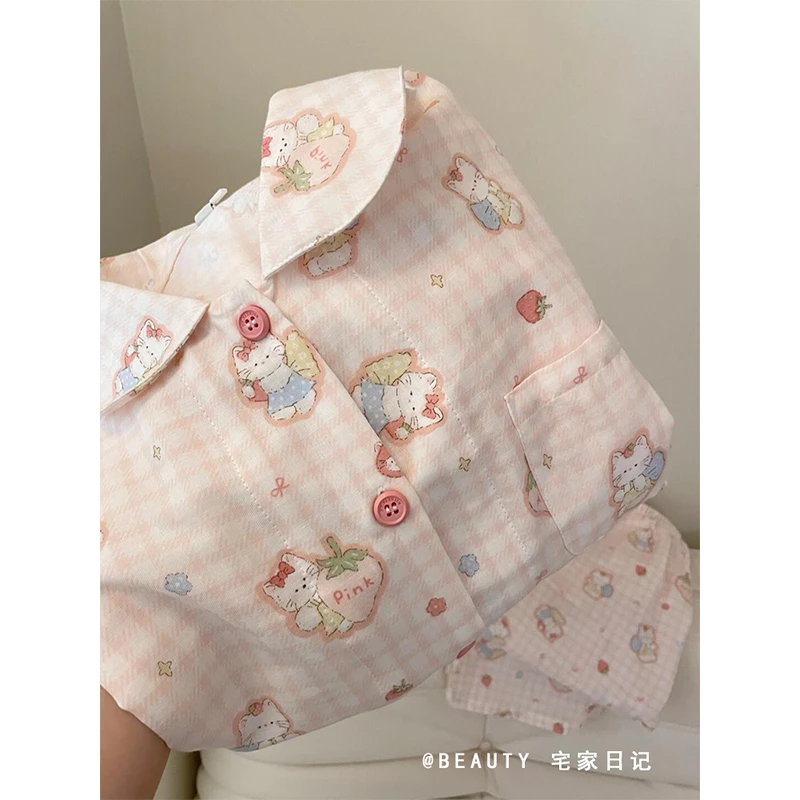 少女可爱Hello Kitty睡衣女春秋新款法式甜美长袖开衫家居服套装