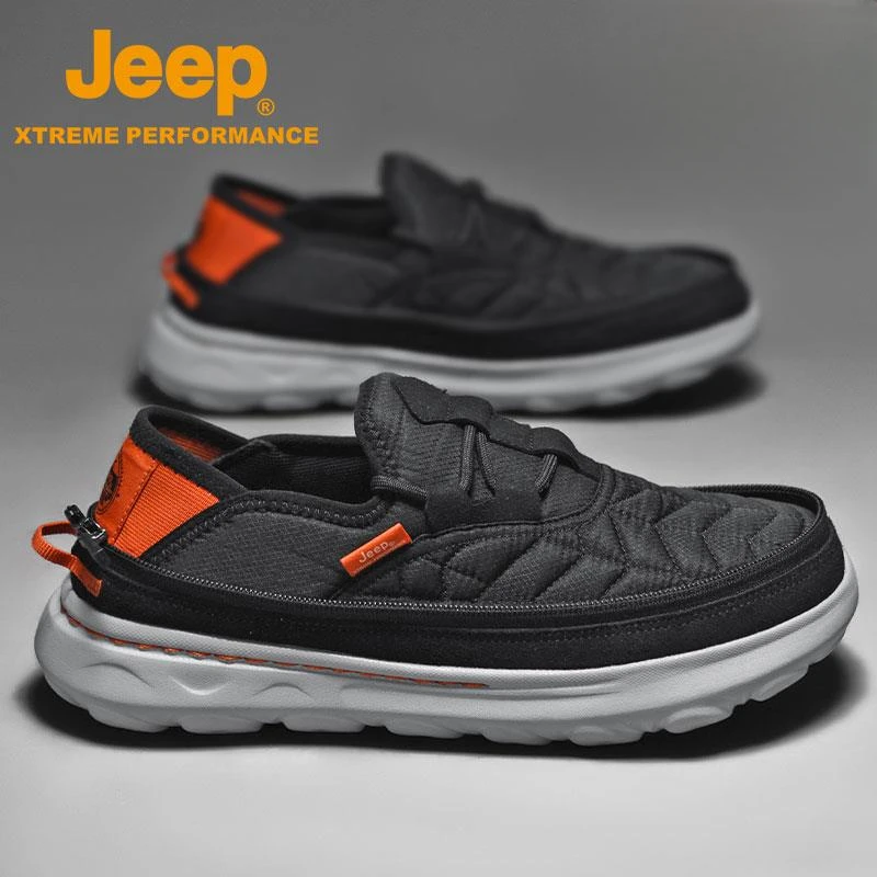 Jeep中年爸爸鞋男2025秋冬一脚蹬套脚懒人爷爷鞋户外大力棉面包鞋