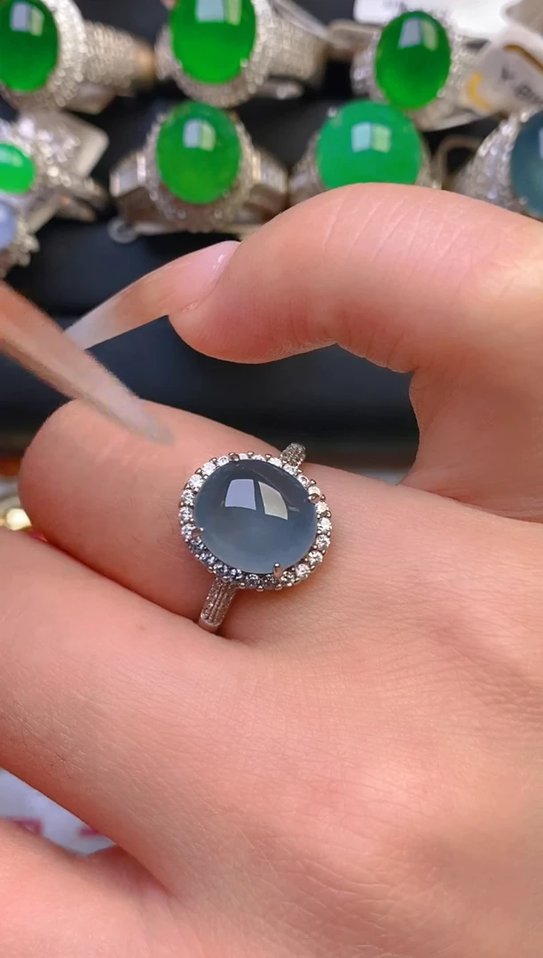 翡翠戒指银S925镶嵌天然