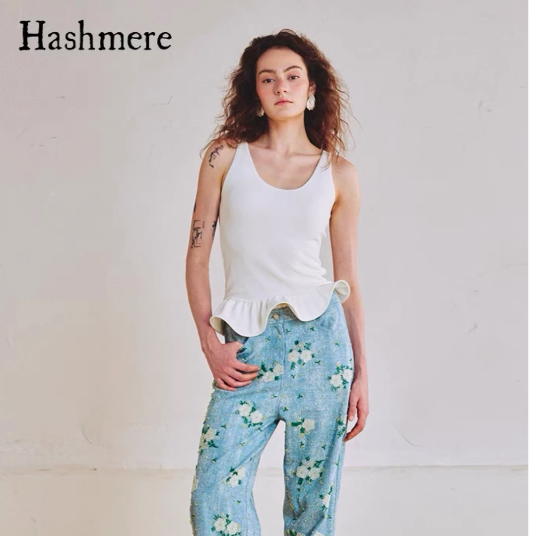 春季设计感醋酸立体波浪吊带打底衫荷叶边百搭背心上衣春夏