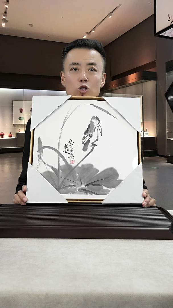 国画刘国卿寿鸟框