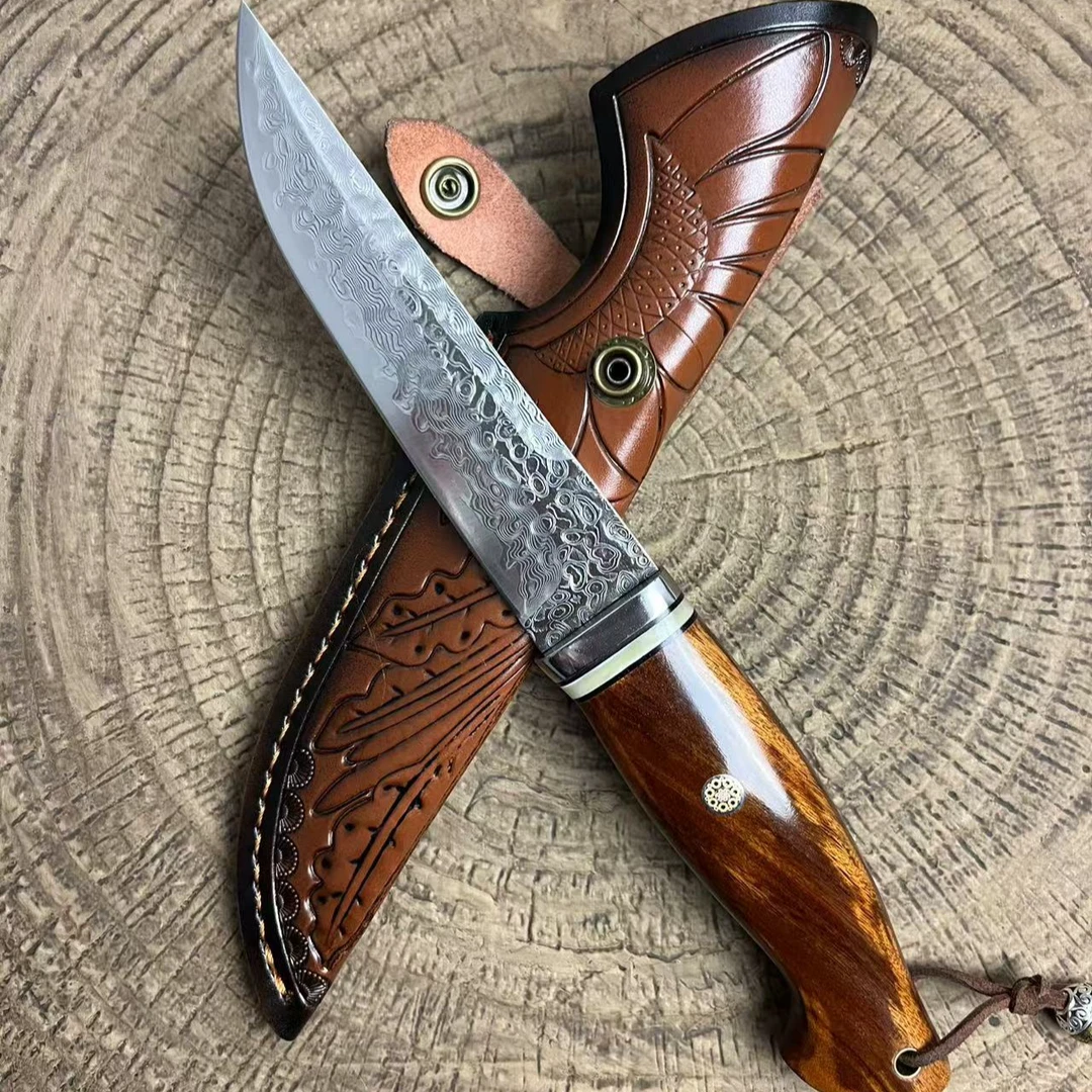 【沙陨】稀缺沙铁木柄夹陨水波祥云大马士革手工刀