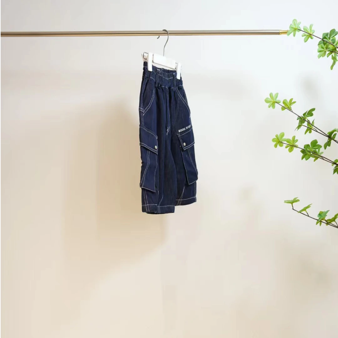 2-589-夏季牛仔蓝明线字母刺绣儿童休闲牛仔短裤O(9232)