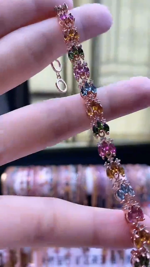 手链银S925镶嵌碧玺666666666666