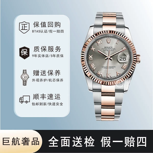 全新未使用 Rolex/劳力士 116231/女装日志/间玫瑰金灰罗马/36mm/