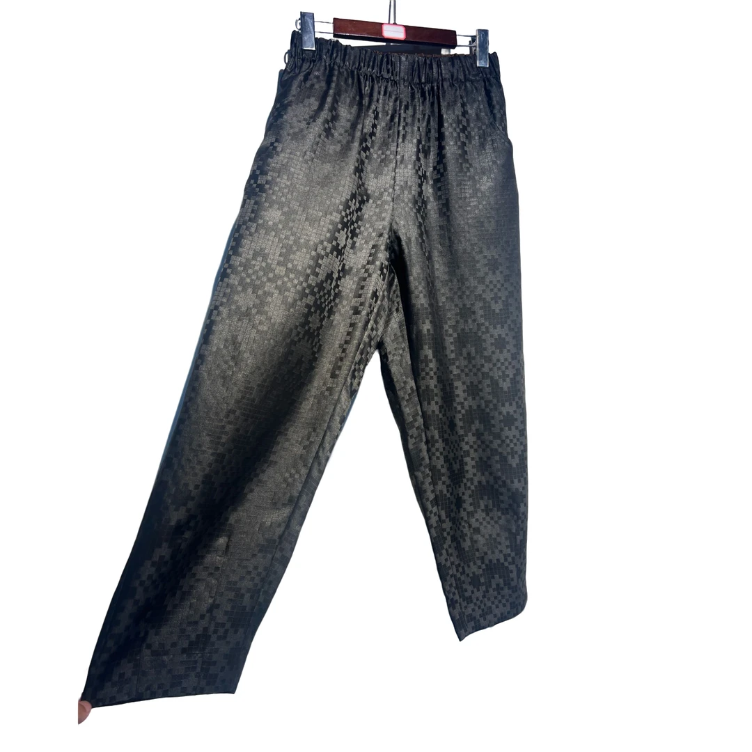 【似水流年】桑蚕丝香云纱格子小脚裤