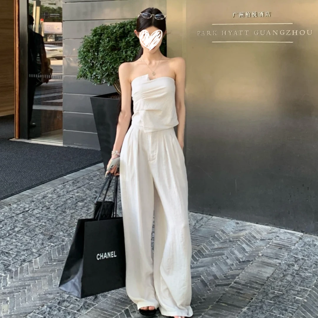 时尚高智系列肌理感气质别致女人味抹胸长裤套装女装两件套9511