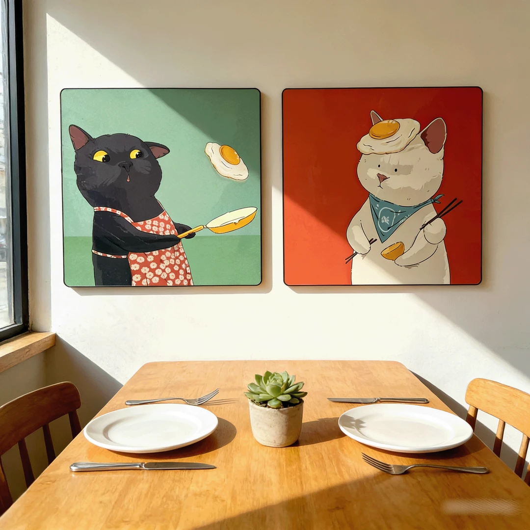 可爱猫咪卡通装饰画卧室床头挂画客厅餐厅沙发背景墙壁画