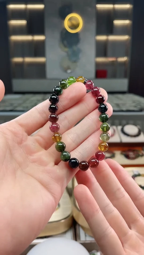 未镶嵌冰透体老矿碧玺彩虹单圈手串8mm+碧玺多样性发一条xion