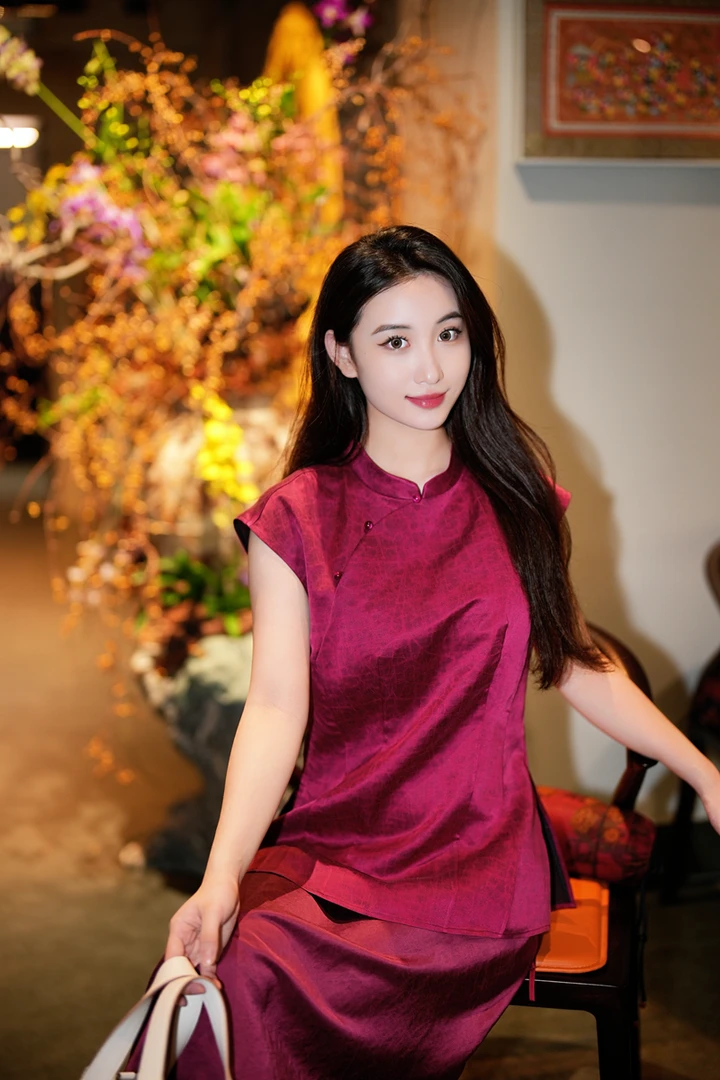 蓝大【瓯雪】桑蚕丝香云纱短袖上衣7944