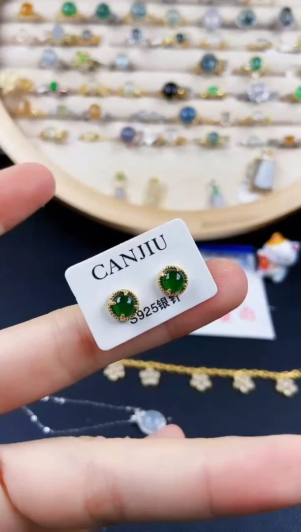 翡翠银S925镶嵌耳饰46578